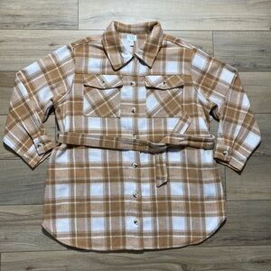 TIME AND TRU ‎ Women’s Belted Shacket Size XXXL (22) Camel White Beige